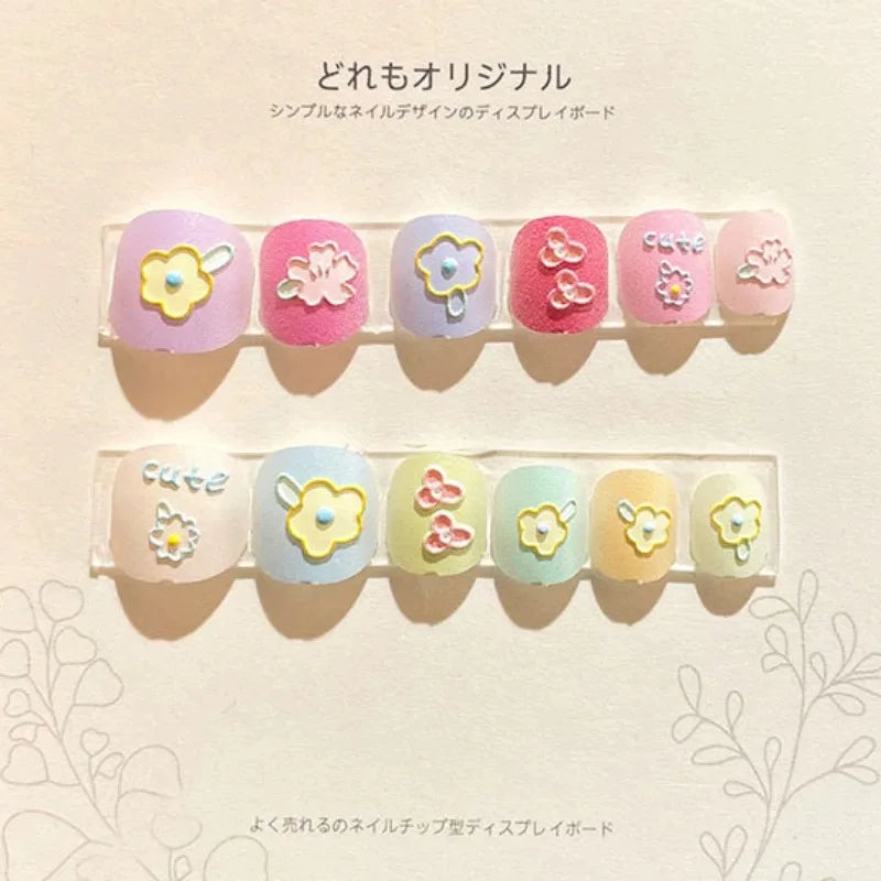 sengpan Cartoon Nails Set Press on Pink Rabbit False Nails for Children Puppy Acrylic Cute Anime Nails Short Stick-on Nail Tips