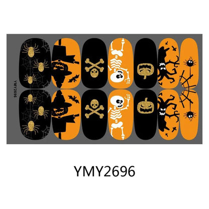 sengpan Baking Free Halloween Nail Stickers Full Sticker Fashion Nail Art Jewelry  Pumpkin Ghost Wholesale Applique Nail Sticker