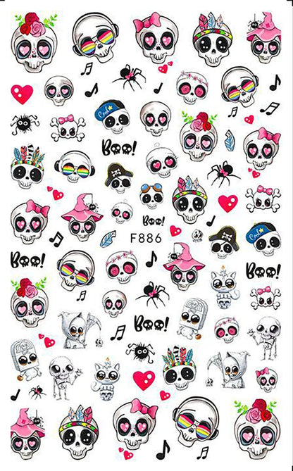 sengpan 3D Skull Pumpkin Head Bat Nail Stickers Nail Supplies Nail Sliders Halloween Stickers Nail Decorations Nail Decals