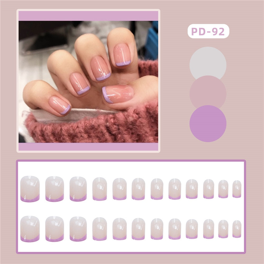 sengpan 24p Artifical Fake Nails Full Coverage False Nails White Clouds French Long Wearing Reusable Nail Coffin Ballerina Press on Nail