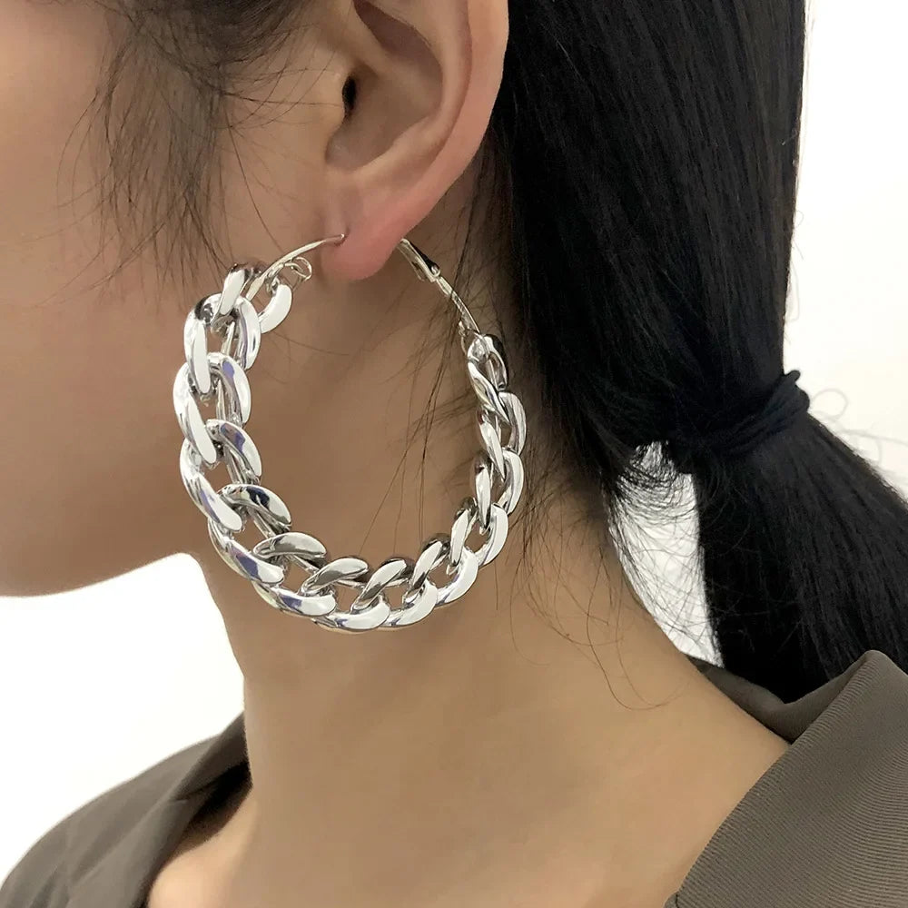 sengpan Metal Punk Style Oversized Large Hoop Earrings Twisted Big Circle Round Loop Earrings for Women Exaggerate Party Jewelry Gifts