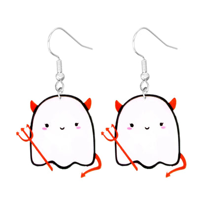 sengpan Halloween Earrings Cute Cartoon Cat Crow UFO Bat Design Dangle Earrings Acrylic Jewelry Versatile Accessories