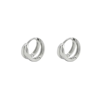 sengpan New Trendy Glossy Silver Plated Double Hoop Ring Copper Earrings for Women Men Couple Simple Niche Design Party Jewelry Gifts