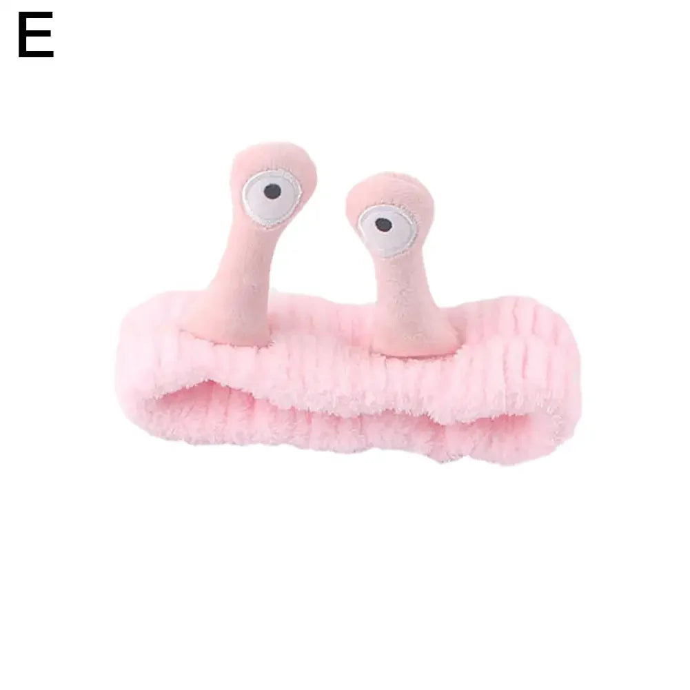 sengpan Cartoon Big Eye Snail Headband For Washing Face Cute Elastic Snail Makeup Hair Band Soft Coral Fleece Hairbands For Women Girls