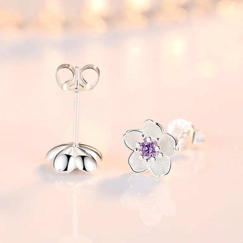 Lianfudai Real 925 Sterling Silver Crystal Jewelry New Flower Stud Earrings For Women XY0202