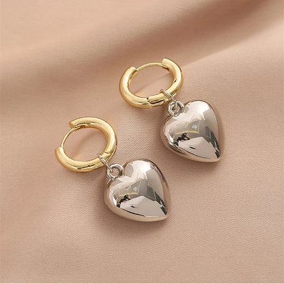 sengpan Stainless steel Hoop Earrings With Metal Heart Earrings For Women Classic Design Fashion Jewelry Female Party Earring Gift