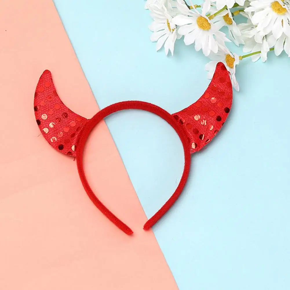 sengpan Elastic Design Headband Plush Devil Horn Headband for Cosplay Parties Halloween Handmade Lightweight Elastic Hair Hoop Accessory