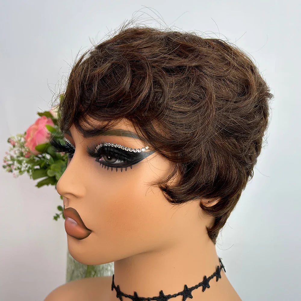 sengpan Short Human Hair Wigs Pixie Cut Straight perruque bresillienne for Black Women Machine Made Wigs With Bangs Cheap Glueless Wig