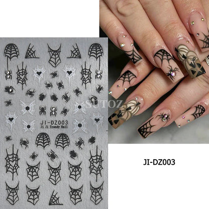 sengpan 5D Ghost Halloween Nail Art Stickers Cartoon Pumpkins Skulls Flowers Nail Decals Y2K Halloween Self-Adhesive Manicure Deco JI-5D