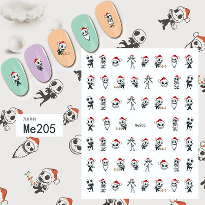 sengpan 3D Halloween Nail Stickers Clown Skull Bone Pumpkin Cartoon Spider Bat Nail Decals Self-Adhesive Nail Art Stickers Nails Decor