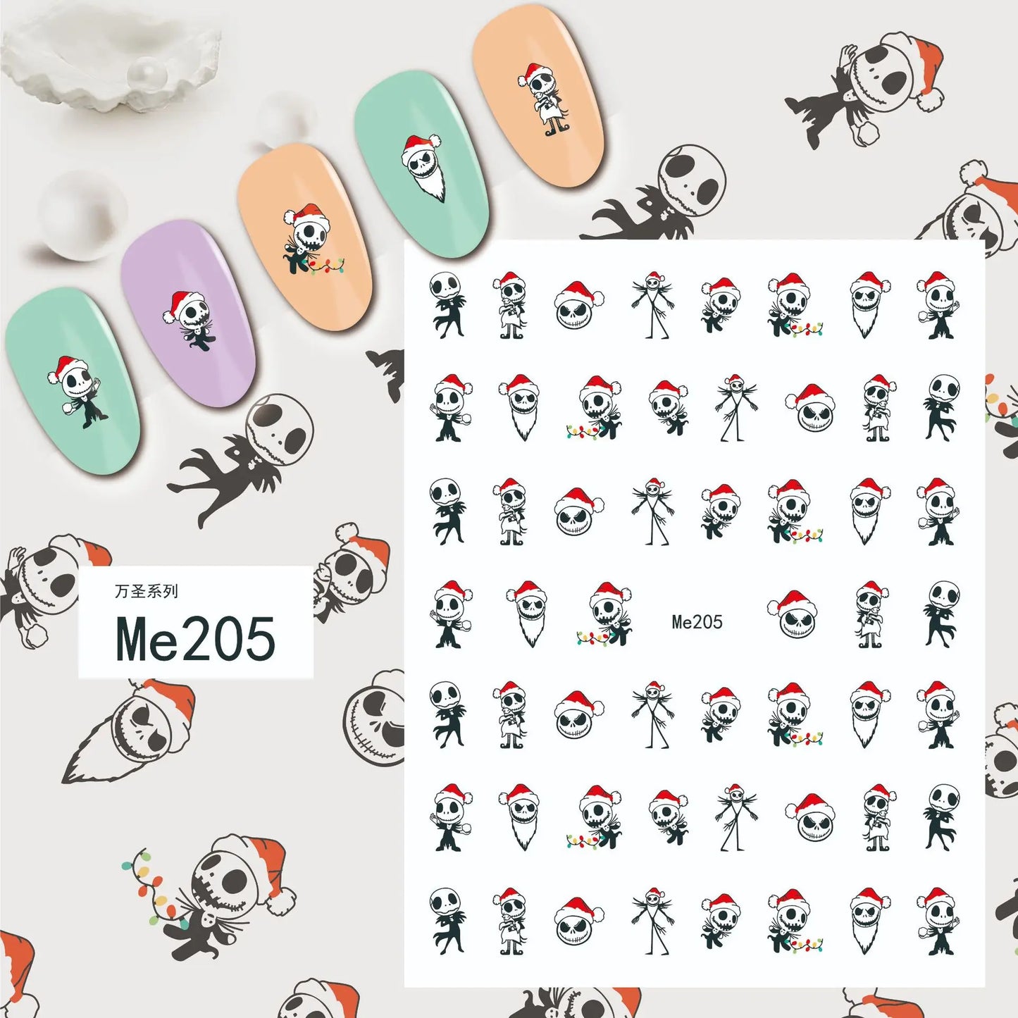 sengpan 3D Halloween Nail Stickers Clown Skull Bone Pumpkin Cartoon Spider Bat Nail Decals Self-Adhesive Nail Art Stickers Nails Decor