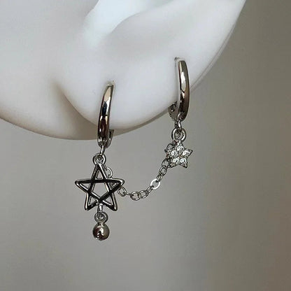 sengpan New Punk Star Chain Tassel Drop Earrings for Women Men Pendant Pentagram Hoop Earrings Ear Buckle Hip Hop Gothic Jewelry Party