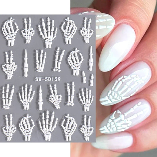 sengpan 5D Halloween Hand Bones Nail Art Sticker Flower Petal Engraved Slider Decal DIY Manicure Decoration Tips Nail Accessories Tools