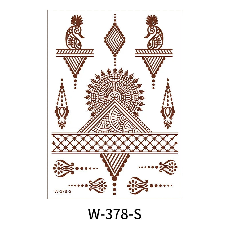 sengpan Brown Henna Lace Temporary Tattoos Sticker For Women Mehndi Stickers for Hand Neck Body Feather Flora Henna Tattoo Waterproof