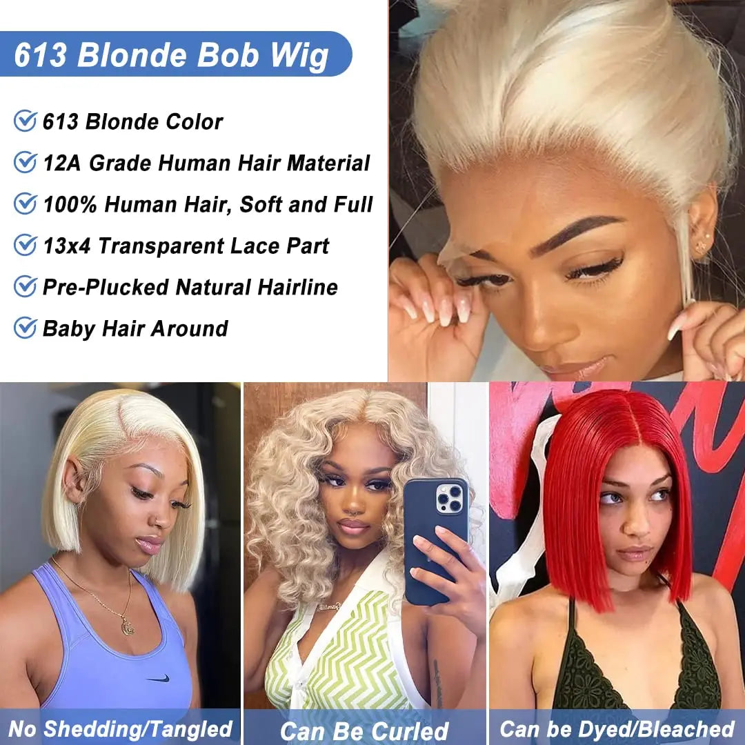 sengpan Blonde Bob Wig Human Hair 613 Bob Lace Front Wig Human Hair 13X4 Blonde lace Front Bob Wig Human Hair Pre Plucked 180% 12A