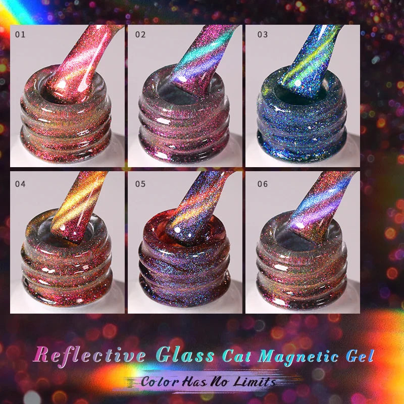 sengpan 10ml Double Light Reflective Glass Cat Magnetic Gel Sparkling Rainbow Color Gel Nail Polish Varnis Semi Permanent