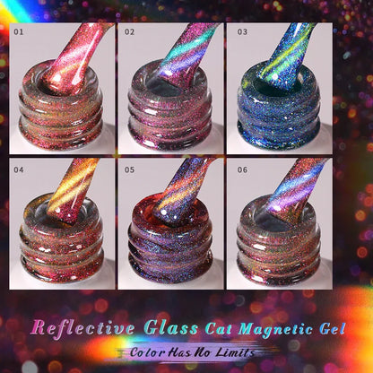 sengpan 10ml Double Light Reflective Glass Cat Magnetic Gel Sparkling Rainbow Color Gel Nail Polish Varnis Semi Permanent