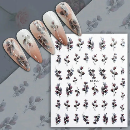 sengpan Simple Flowers 3D Nail Stickers Spring Summer Blossom Floral Tulip Fruit Nail Art Decals Adhesive Sliders Manicure Decorations