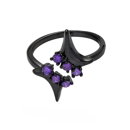 sengpan Amethyst Opening Ring Four-pointed Star Silver Color Black Hipster Alloy Sweet Punk Cool All-match Fashion Jewelry Girls Gift