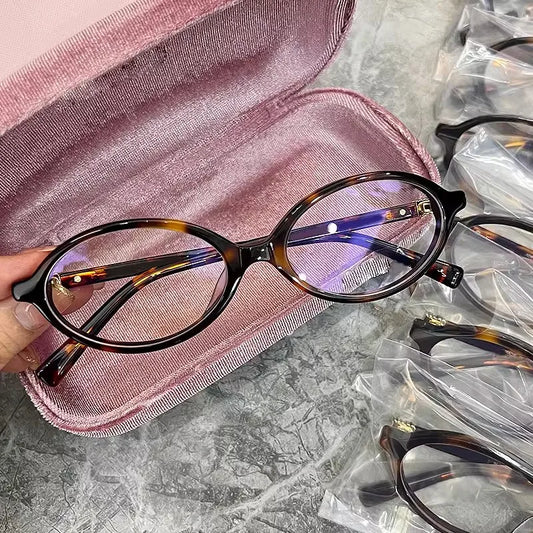 sengpan Y2K Retro Oval Frame Glasses Women Leopard Ins Sweet Cool Eyewear Trend Brand Reading Computer Anti Blue Light Eyeglasses