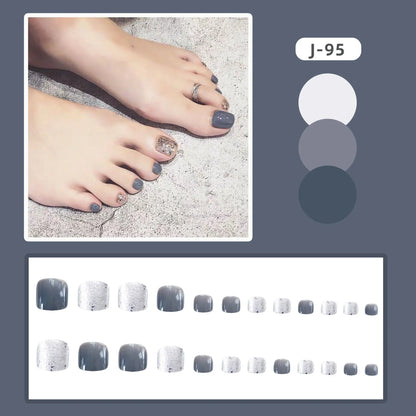 sengpan 24Ps Glossy Lake Blue Press on Toe Nails Artificial Acrylic Fake Toenails Full Coverage Removable Wearable Toe Nail Art Finished