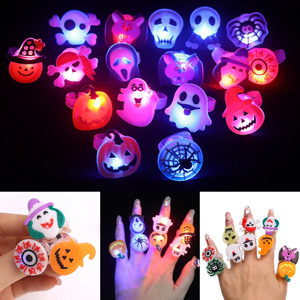 sengpan Halloween Luminous Rings Creative Cute Pumpkin Ghost Eye Ghost Pirate Spider Web Children Toys Halloween Flash Finger Rings