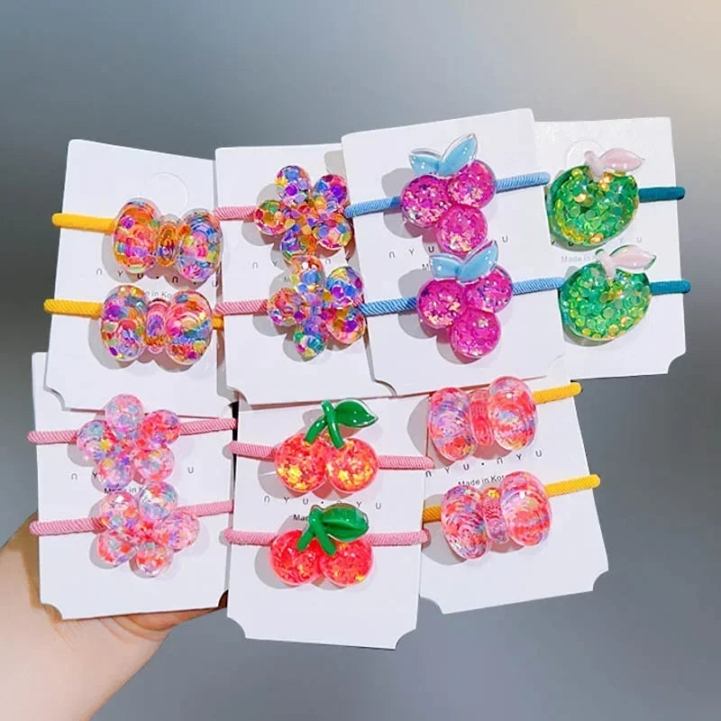 sengpan Children Sequins Floral Elastic Hair Bands Rubber Band Hair Tie Princess Kawaii Rope Headwear Girls Kids Hair Accessories