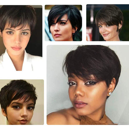 sengpan Short Pixie Cut Wig Human Hair Ready to Wear Brazilian Human Hair Wigs for Women  Black Brown Red Full Machine Wigs