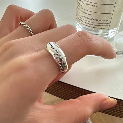 sengpan 925 Sterling Silver Simple Retro Letters Rings For Women Geometric Fashion Smiple Open Handmade Allergy Party Jewelry Gift