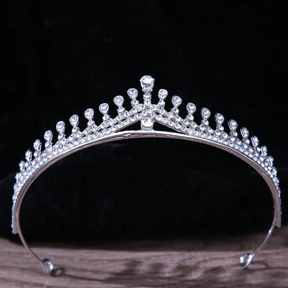 sengpan Korean Luxury White Crystal Crown Hair Accessories Tiara Women Wedding Rhinestone Bridal Silver Color Crown Hair Jewelry