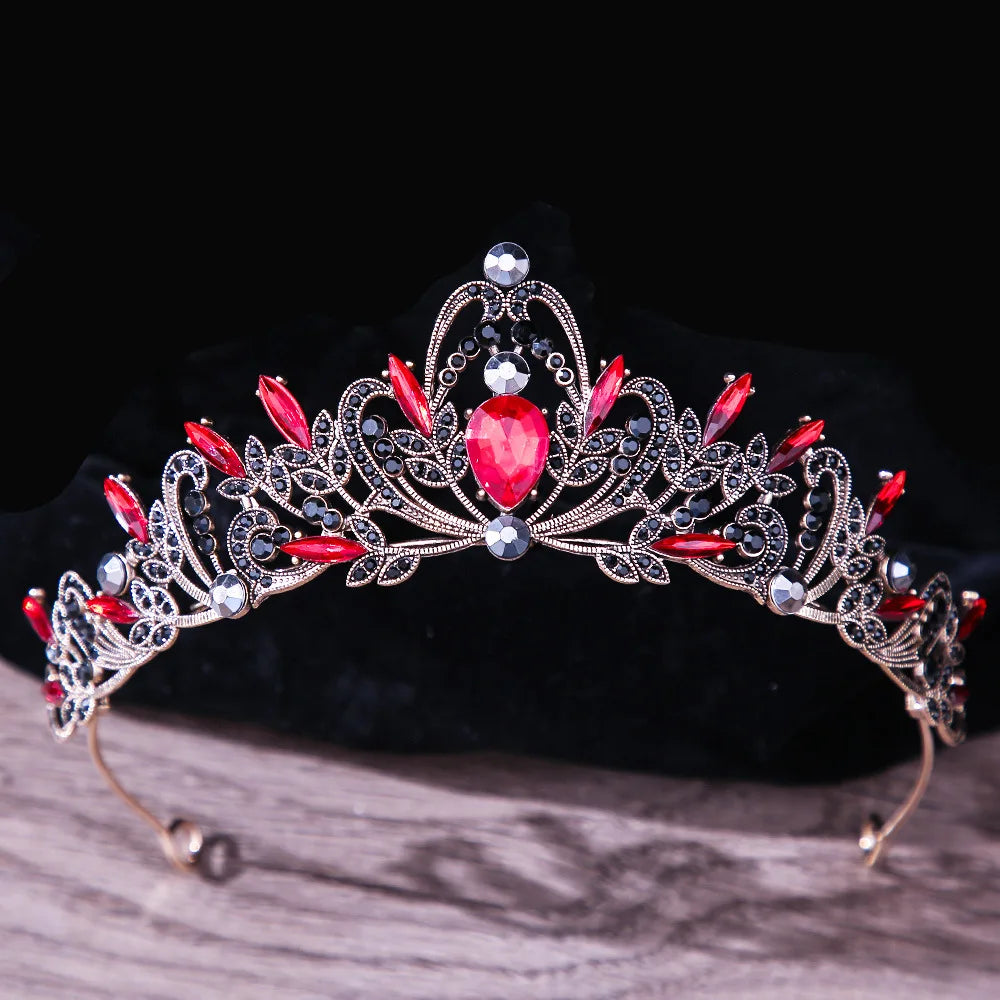 sengpan Baroque Luxury Girls AB Red Green Blue Crystal Bridal Wedding Tiara Crown Bride Queen Headbands Hair Jewelry Accessories