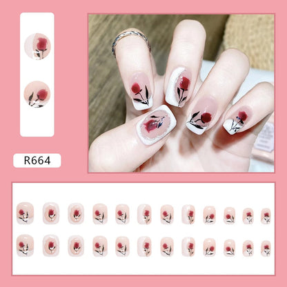 sengpan 24pcs Full Cover Wearable Press Fake Nails Art Free Gift Glue Sticker Tip Wearing Tools False Manicure Patch Paragraph