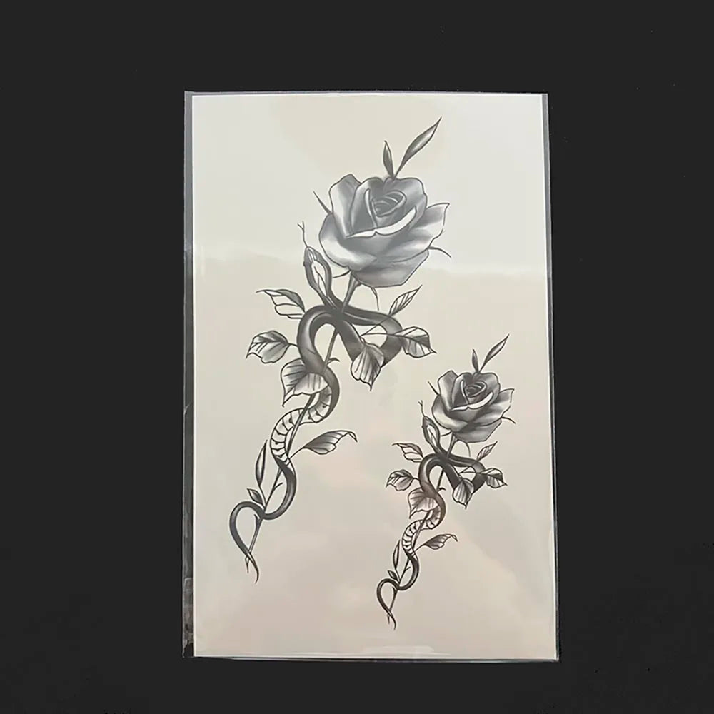 sengpan Waterproof Temporary Tattoo Sticker Rose Snake Design Body Art Fake Tattoo Flash Tattoo Chest Female Male