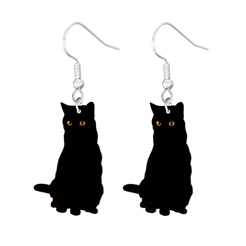 sengpan Halloween Earrings Cute Cartoon Cat Crow UFO Bat Design Dangle Earrings Acrylic Jewelry Versatile Accessories