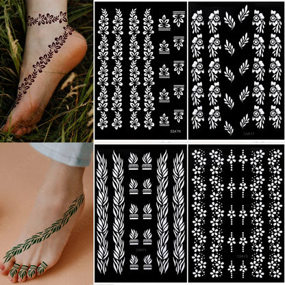 sengpan Reusable Temporary Henna Tattoo Stencil for Hand Arm Sleeve Mehndi Stencils Designs Painting Template DIY Tattoo Supplies