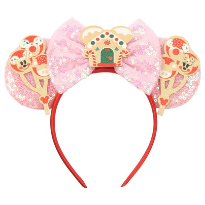 sengpan New Disney Christmas Mouse Ears Headband Santa Antler Sequins Bow Hairband For Women Featival Party DIY Hair Accessories Gift