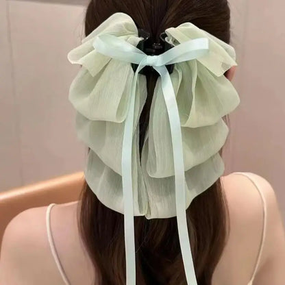 sengpan New Bow Floating Ribbon Grip Clip Girls Elegant Ponytail Braid Claw Clip Retro Luxury Female Hair Card Hair Accessories