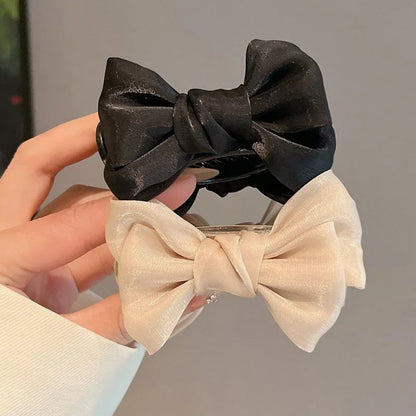 sengpan New Gauze Bowknot Hair Claw Women Cute Elegant French Bow Headdress Grab Clip Back Updo Hair Shark Clip Crab Stick Headwear