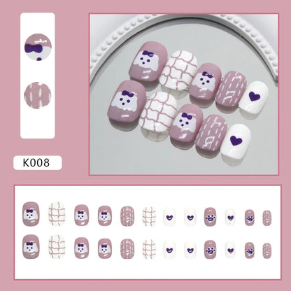 sengpan Cartoon Nails Set Press on Pink Rabbit False Nails for Children Puppy Acrylic Cute Anime Nails Short Stick-on Nail Tips