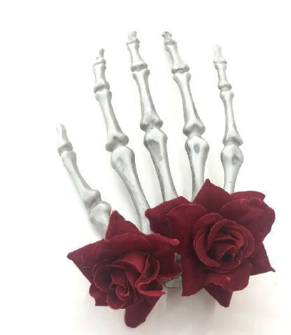 sengpan Skull Skeleton Hand Retro Rose Hair Clip Cos Hair Accessories Bone Hairpin Halloween Party Gifts For Women Hair Accessories