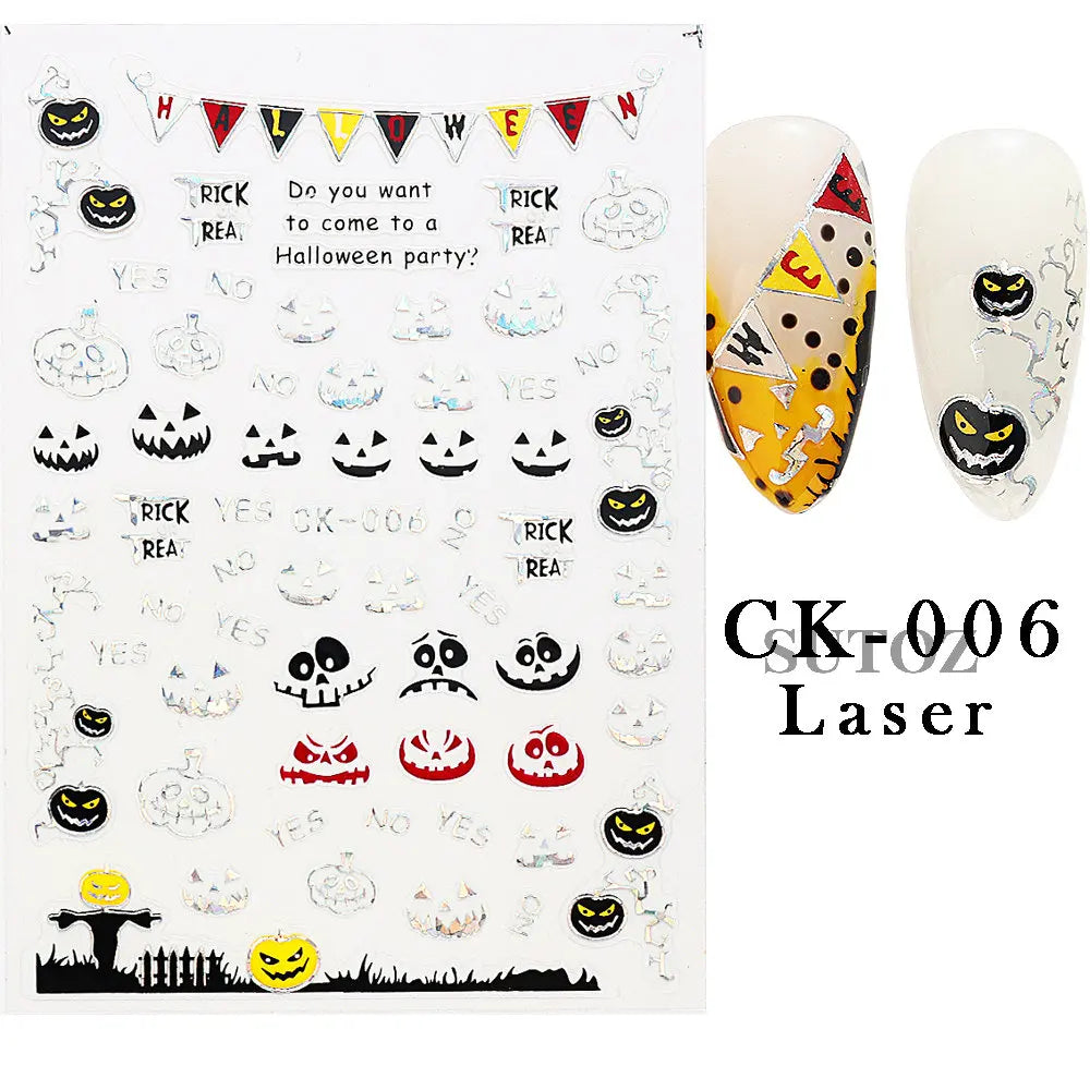 sengpan 3D Halloween Nail Art Stickers Horror Ghost Skull Evil Eye Anime Decals Bloody Rose Sticker for Nail Manicure Decoration LEBF956