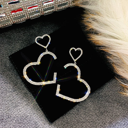 sengpan New Heart Earrings Women's Luxurious Geometric Full Rhinestone Earrings Korean Gold/Silver Color Love Fashion Jewelry