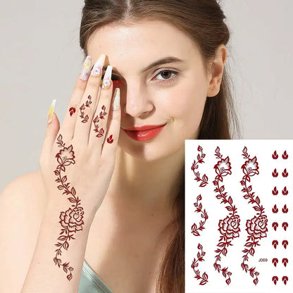 sengpan Brown Henna Tattoo Body Stickers for Women Henna Temporary Tattoos Lace Floral Mehndi Tattoo Waterproof Fake Tatoo Festival