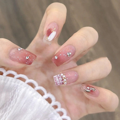 sengpan 24pcs Wearable Pink Press On Fake Nails Tips With Glue false nails design Butterfly Lovely Girl false nails With Wearing Tools