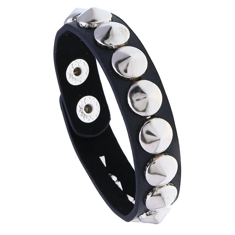 Lianfudai Personality Hip Hop Men Spiked Rock Bracelet Bangle Women Vintage Punk Cosplay Black PU Leather Wrap Bracelet New Jewelry