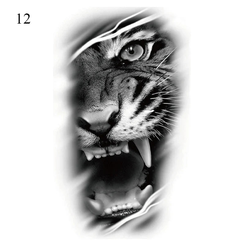 sengpan Large Arm Sleeve Tattoo Lion Tiger Black Waterproof Temporary Tatoo Sticker Wild Wolf Tiger Men Full Skull Totem Fake Tattoos