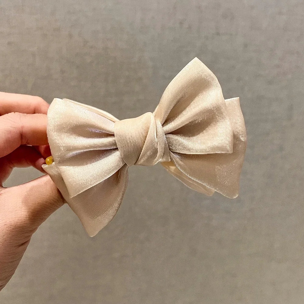 sengpan New Gauze Bowknot Hair Claw Women Cute Elegant French Bow Headdress Grab Clip Back Updo Hair Shark Clip Crab Stick Headwear