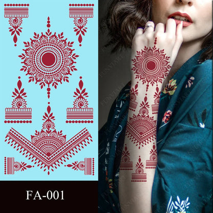 sengpan Maroon Henna Tattoo Sticker Waterproof Temporary Tattoos for Hand Arm Fake Tattoo for Women Wedding Festival Mehndi Stickers