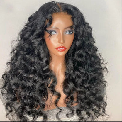 sengpan Preplucked Soft Long Black 180Density 26 inch Deep Wave Lace Front Wig For Black Women With Babyhair Glueless Daily