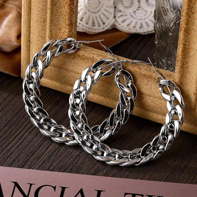 sengpan Metal Punk Style Oversized Large Hoop Earrings Twisted Big Circle Round Loop Earrings for Women Exaggerate Party Jewelry Gifts